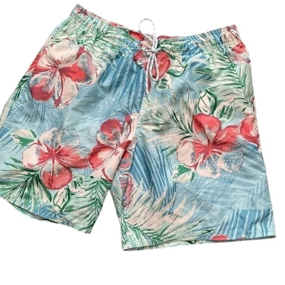 St. John's‎ Bay Men's Hawaiian Blue/green Floral Swim Trunk/Board Shorts Size M